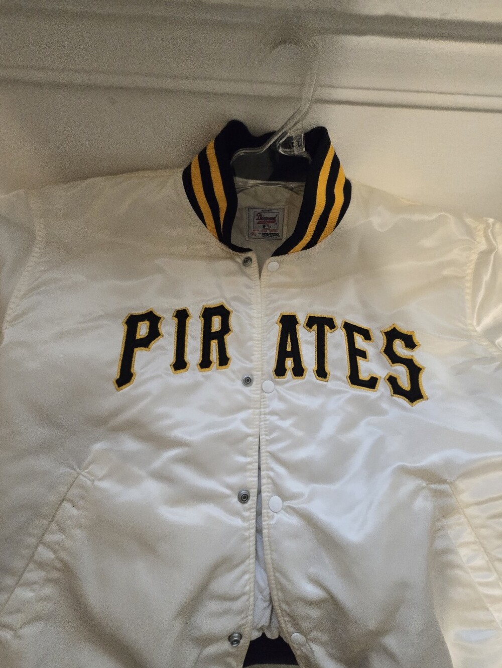 Vintage STARTER White Pirates Satin Bomber Jacket, Sz XL